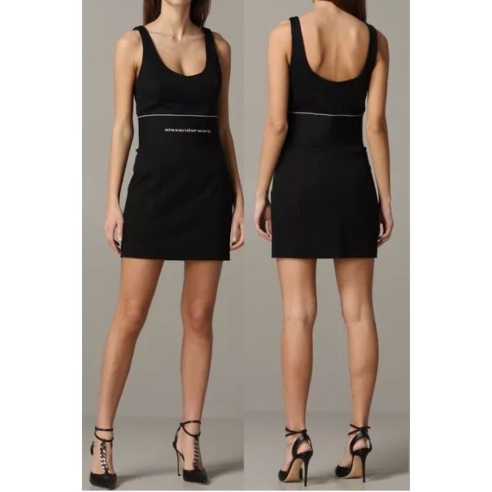 Alexander Wang Logo Elastic Waistline Mini Ribbed Bodycon Dress